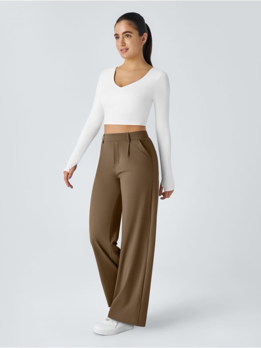 Halara Wide Leg High-Rise Pants in Olive Brown